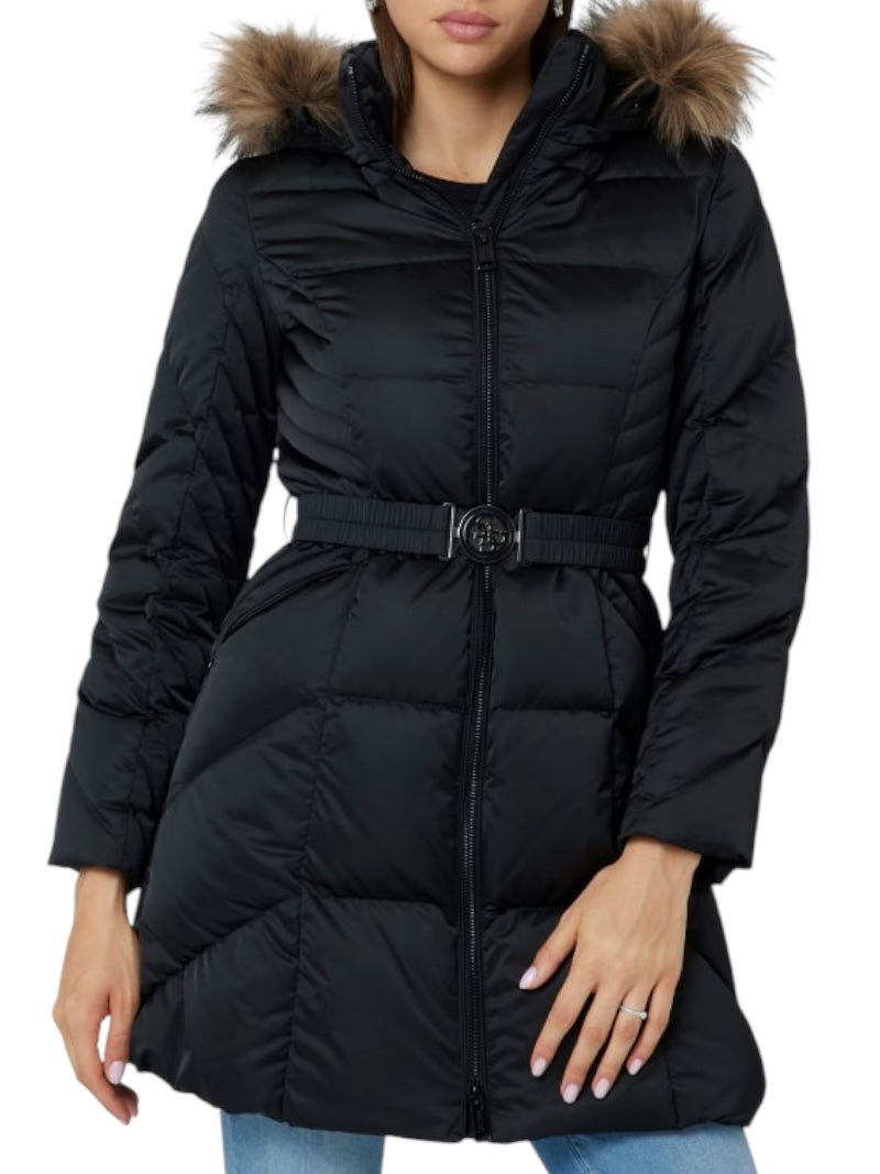 Guess Zwart Long Puffer Donsjas Van Echt Dons