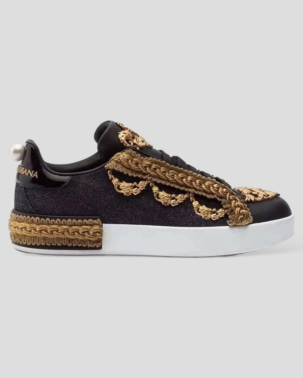 Dolce & Gabbana Zwart / Goud Barok Leren Sneakers