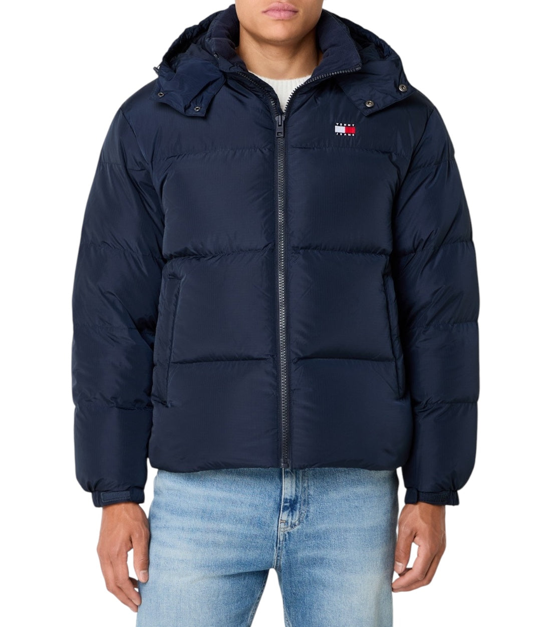 Tommy Hilfiger Jeans Blauw Alaska Puffer Jack Met Donsvulling En Afneembare Capuchon