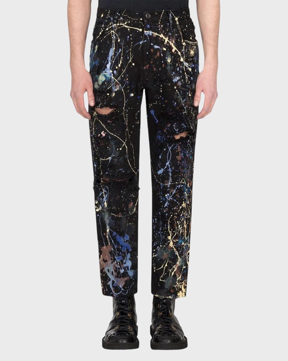 Dolce & Gabbana Zwart Heren Jeans - Abstracte Verfspatten