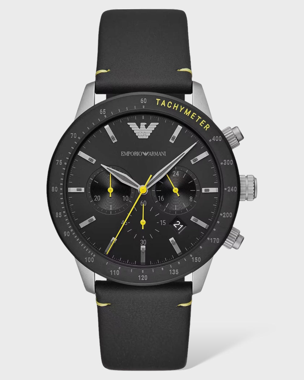 Emporio Armani Zwart Leren Chronograaf Horloge