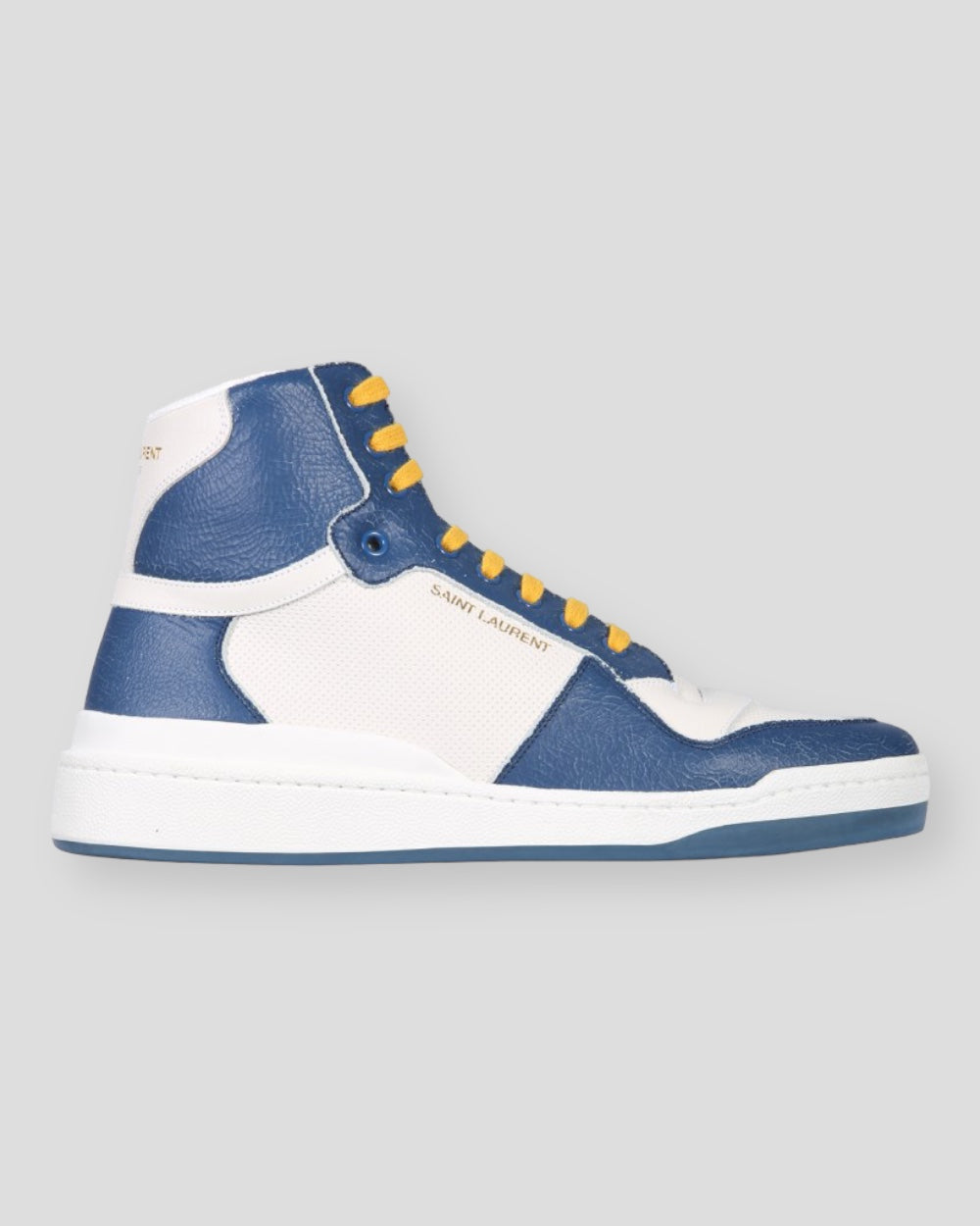 Saint Laurent Kalfsleer Mid Top Sneakers Wit/Blauw