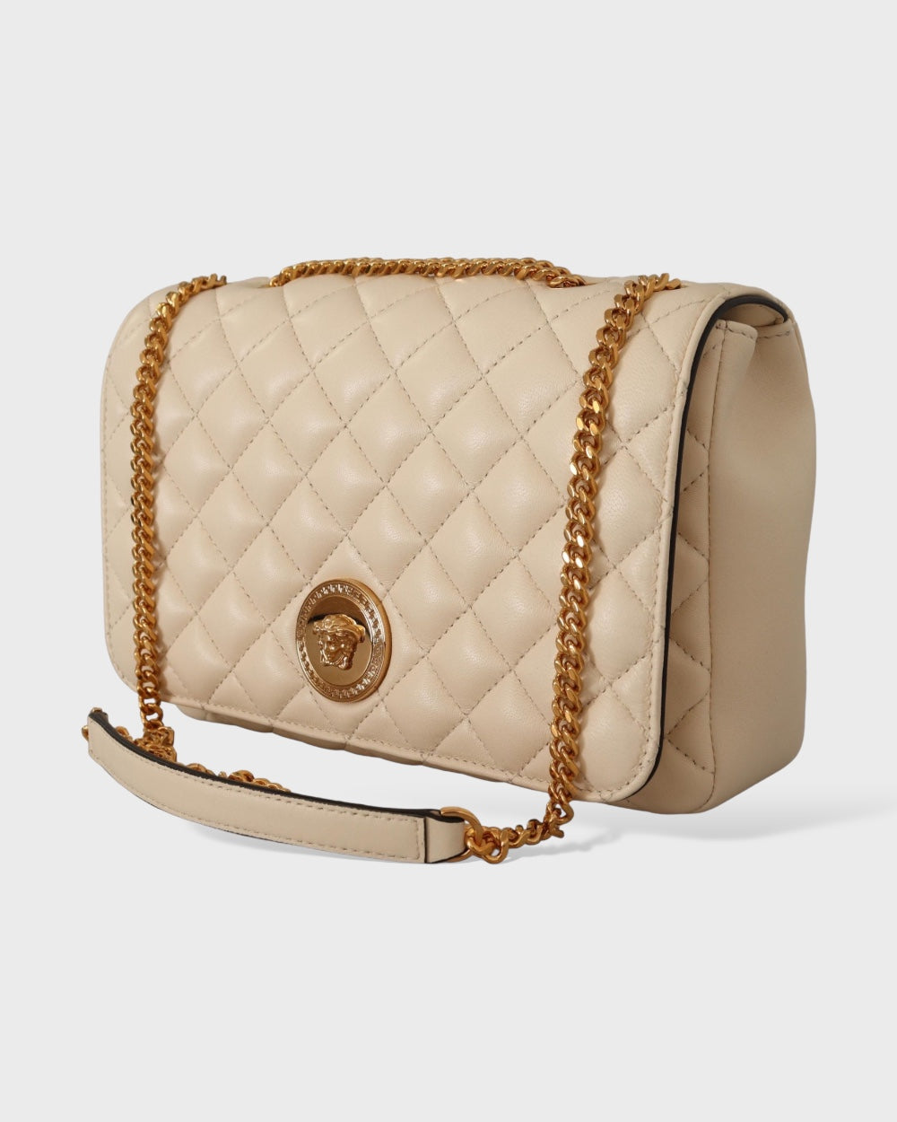 Versace Nappa Leer Medusa Schoudertas Beige