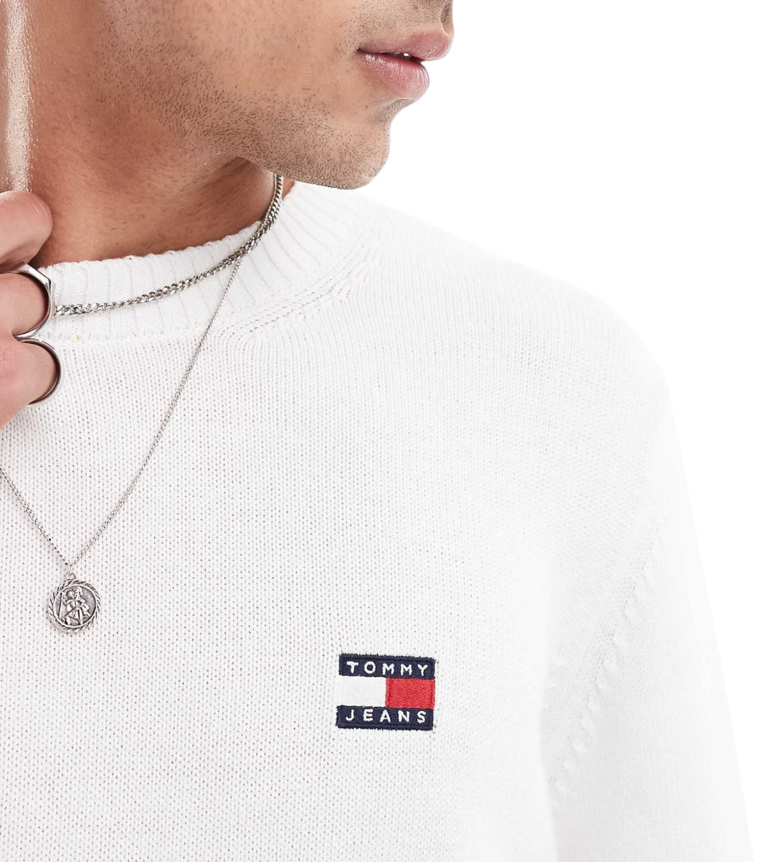 Tommy Hilfiger Wit Gebreide Trui Met Logobadge