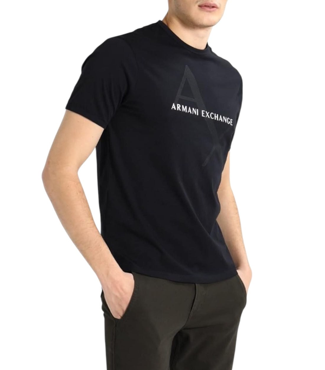 Armani Exchange Schwarzes schlankes Fit-T-Shirt mit Logo