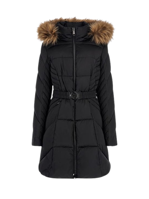 Guess Zwart Long Puffer Donsjas Van Echt Dons