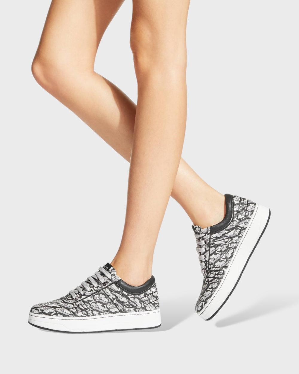 Jimmy Choo Zilver / Zwart Glitter Hawaii Sneakers