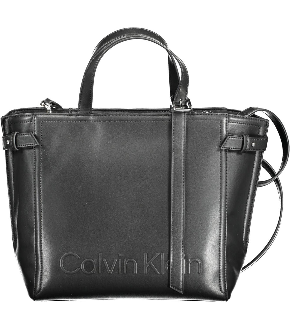 Calvin Klein Elegante Zwarte Handtas met Twee Handvatten van Gerecycled Polyester