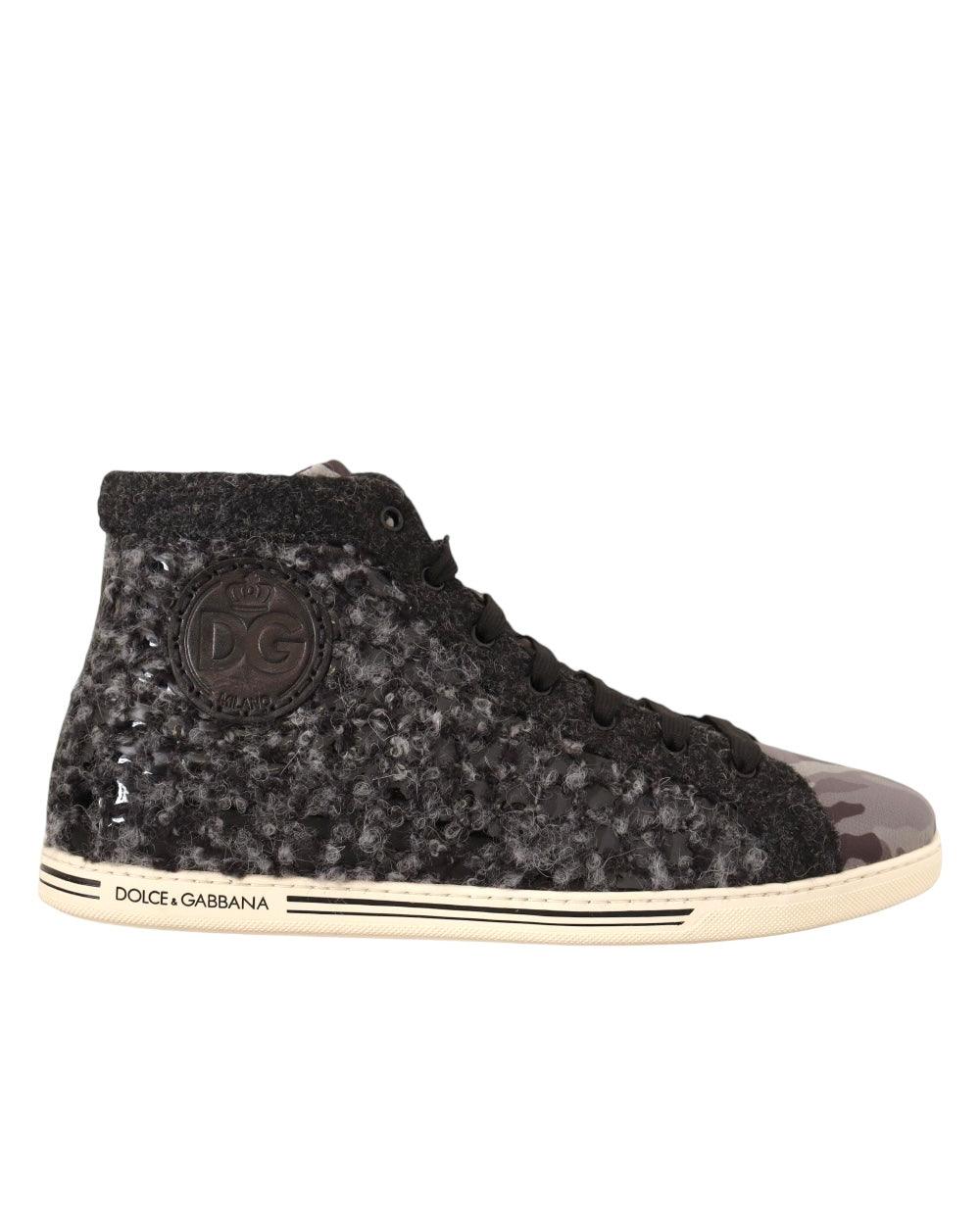 Dolce & Gabbana Zwart Camo Wool High Top Sneakers