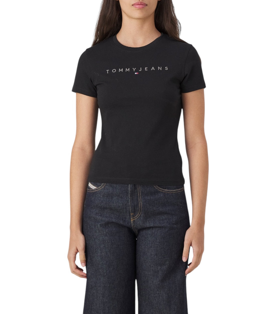 Tommy Hilfiger Jeans Zwart Tonal Linear T-shirt Dames