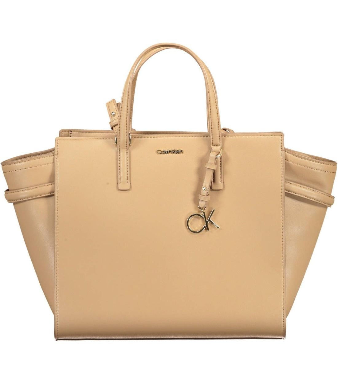 Calvin Klein Elegante Beige Handtas met Contrasterende Accenten