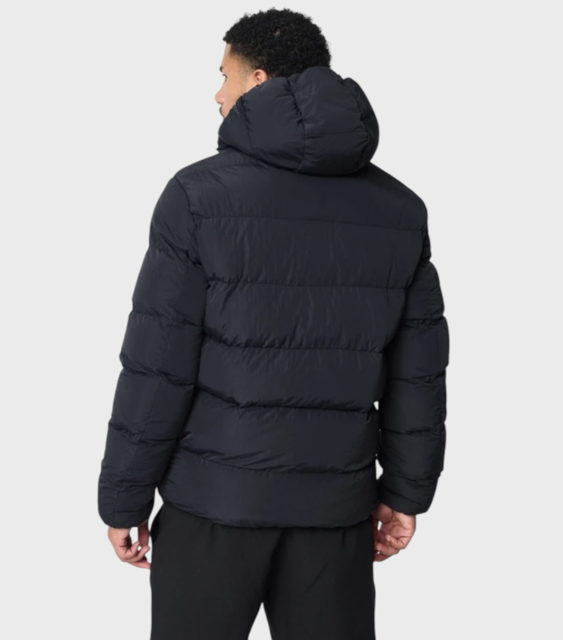 Plain Zwart Nylon Gewatteerde Hooded Jas