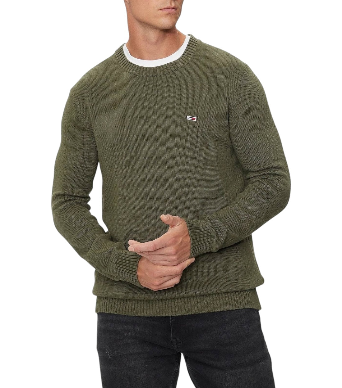 Tommy Hilfiger Groen Slim Fit Gebreide Pullover Met Logobadge