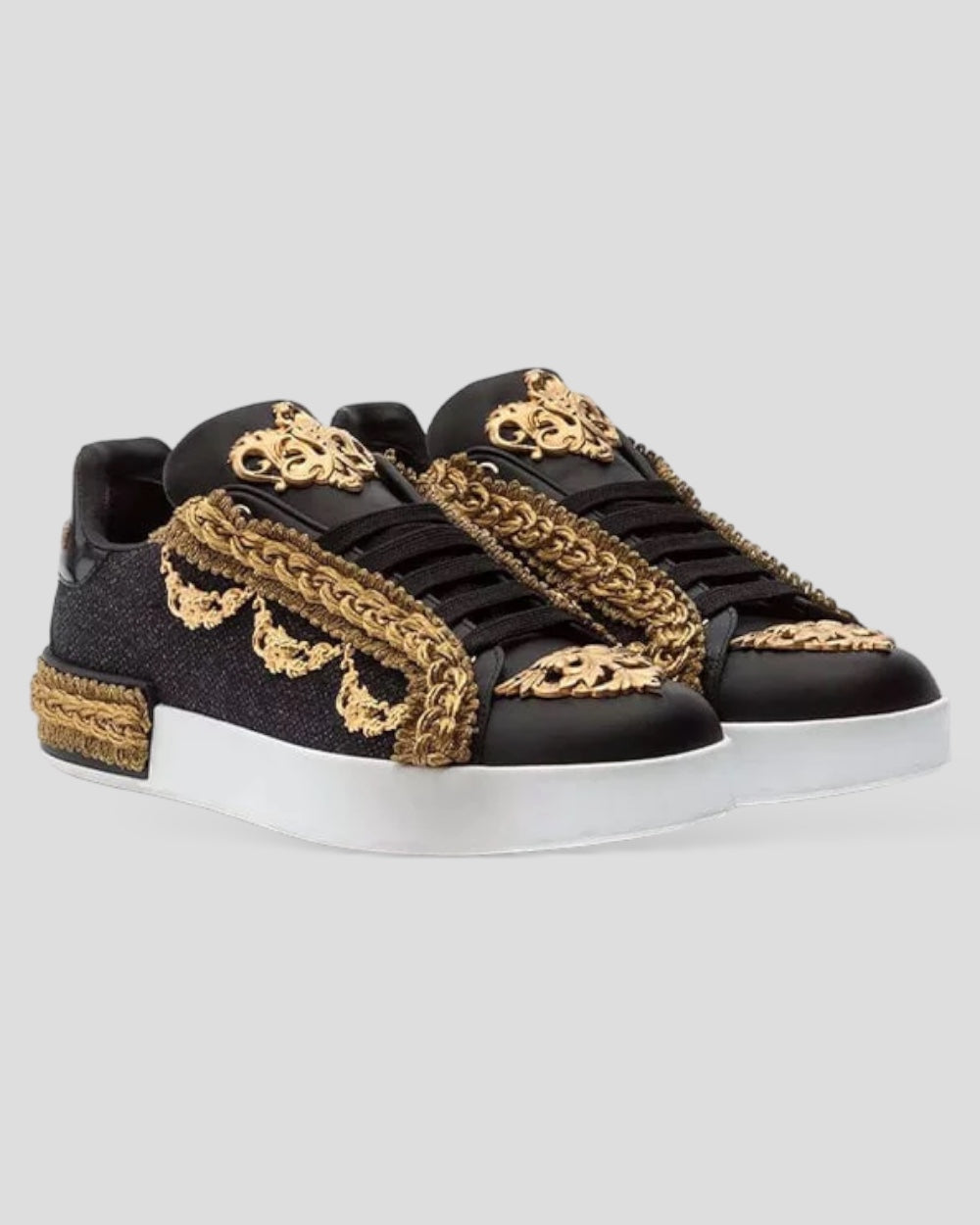 Dolce & Gabbana Zwart / Goud Barok Leren Sneakers