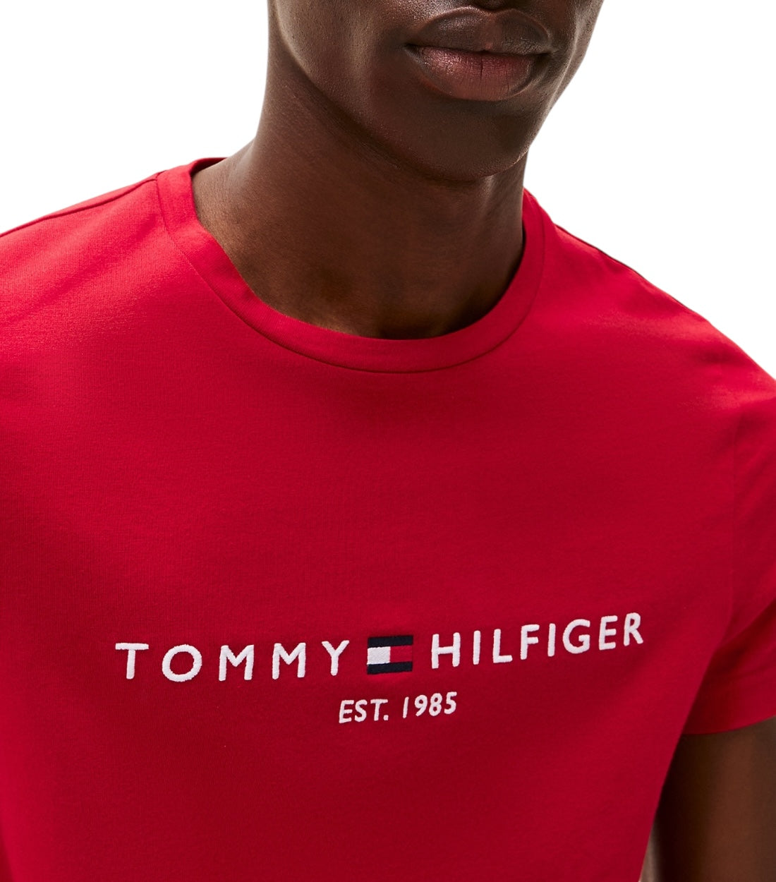 Tommy Hilfiger Rood Slim Fit T-shirt Met Geborduurd Logo