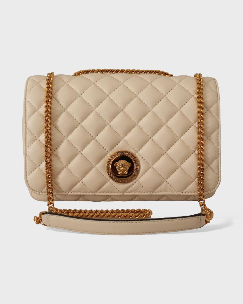 Versace Nappa Leer Medusa Schoudertas Beige