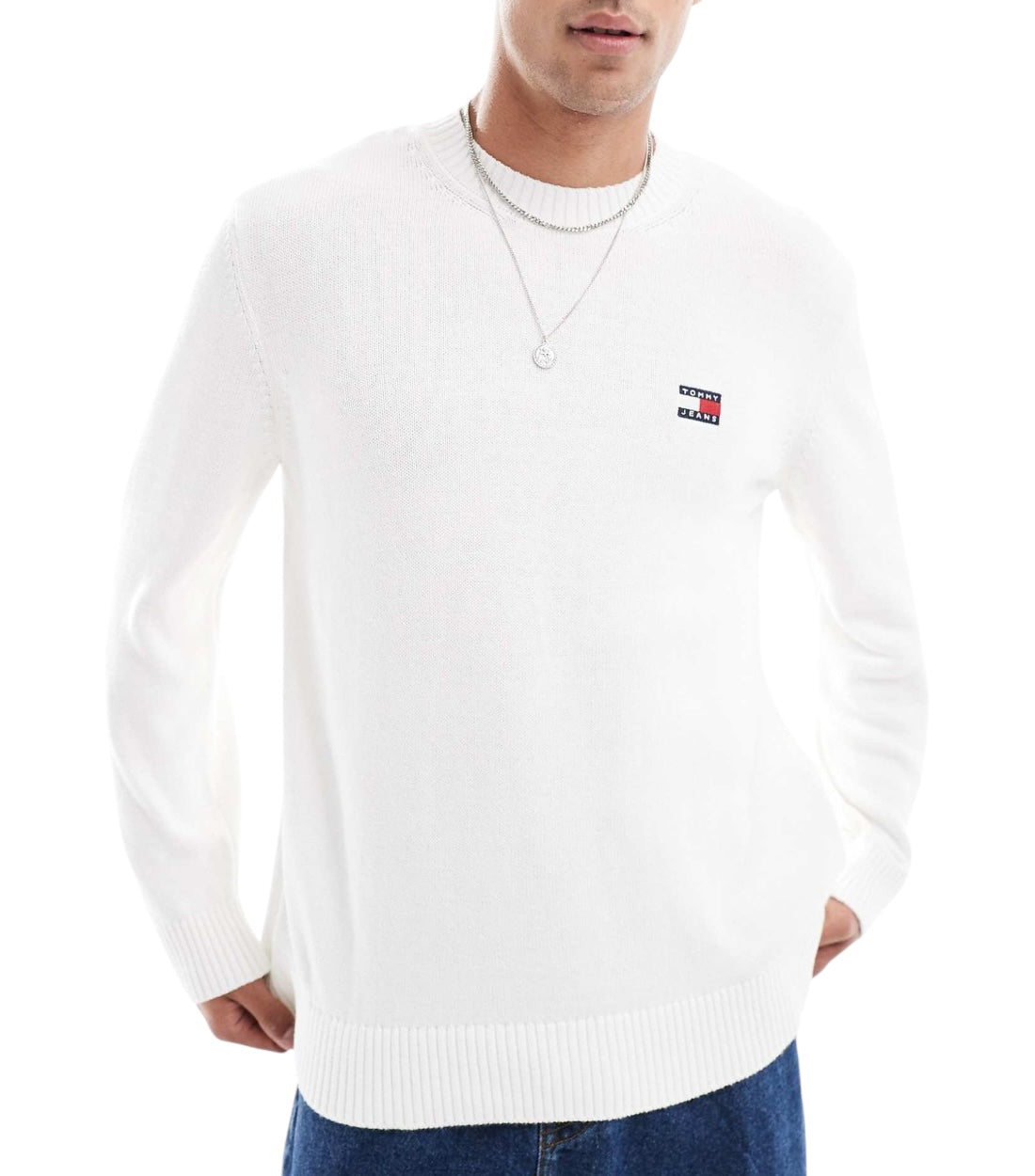 Tommy Hilfiger Wit Gebreide Trui Met Logobadge