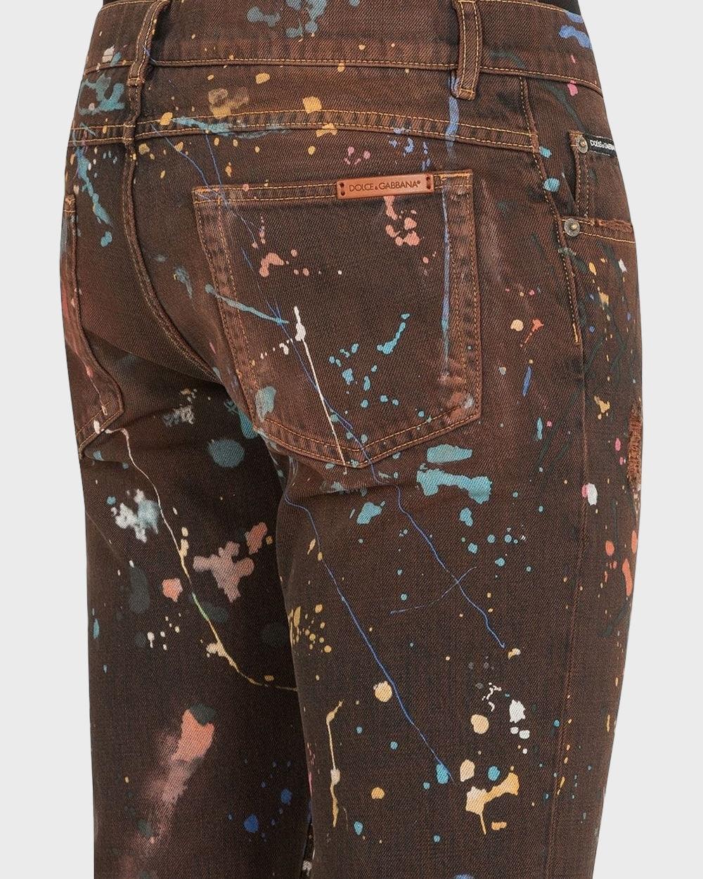 Dolce & Gabbana Bruin Abstracte Verfspatten Jeans