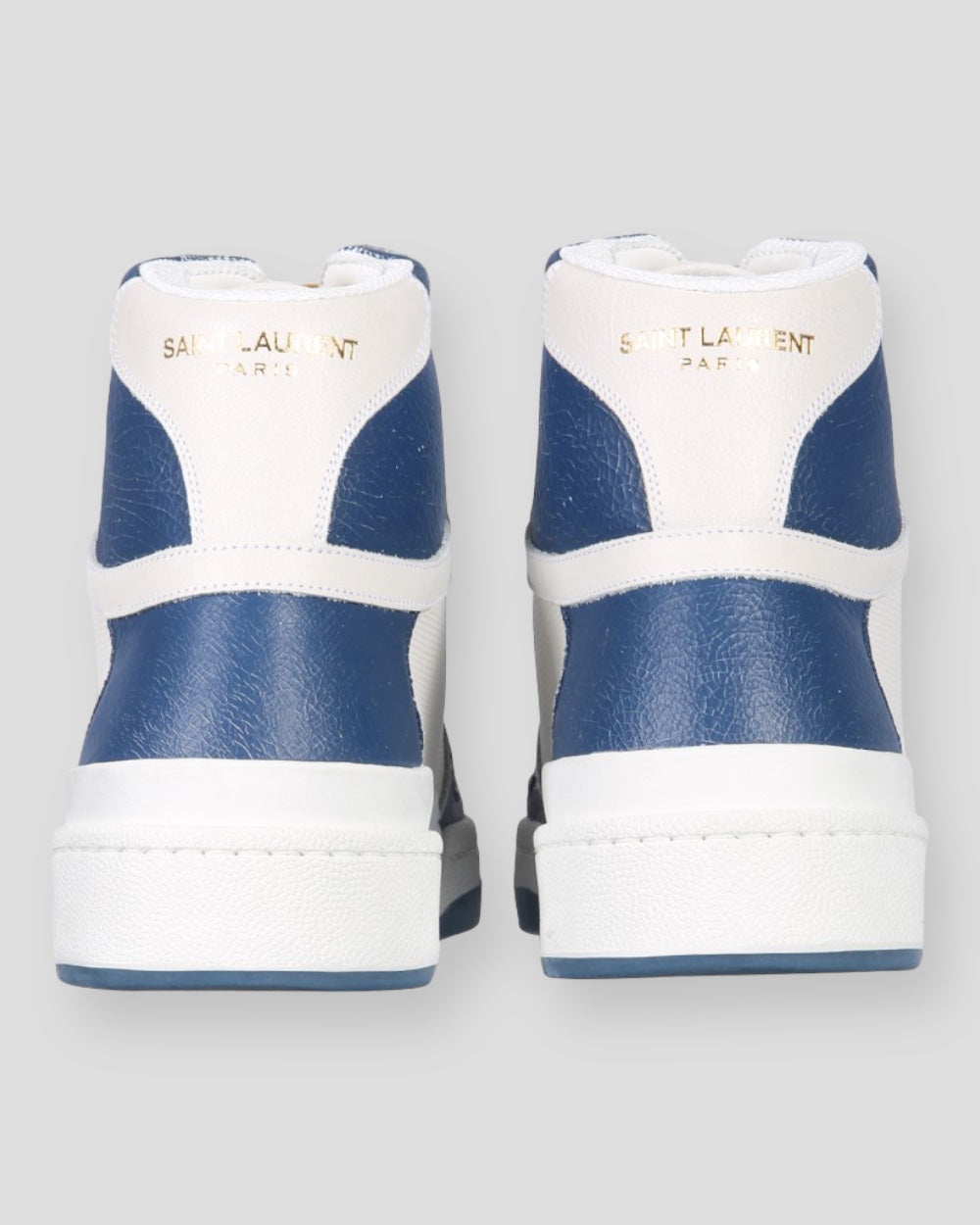 Saint Laurent Kalfsleer Mid Top Sneakers Wit/Blauw