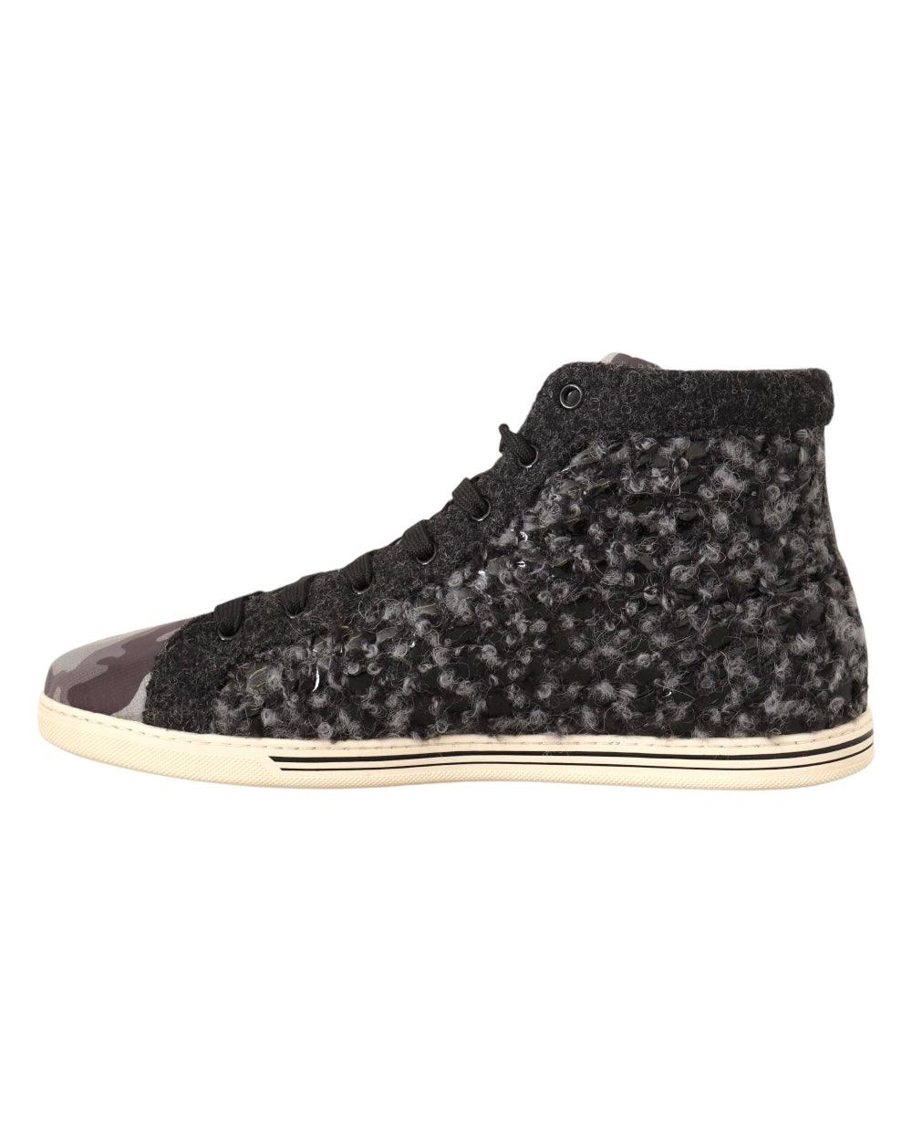 Dolce & Gabbana Zwart Camo Wool High Top Sneakers