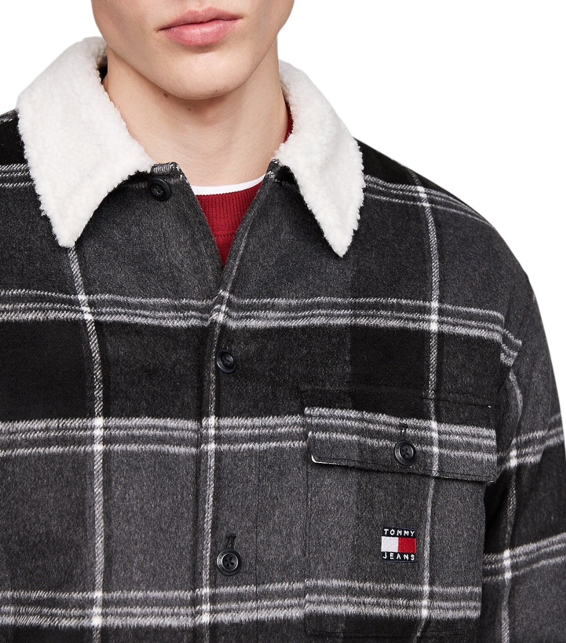 Tommy Hilfiger Jeans Geruit Casual Overshirt Met Sherpakraag