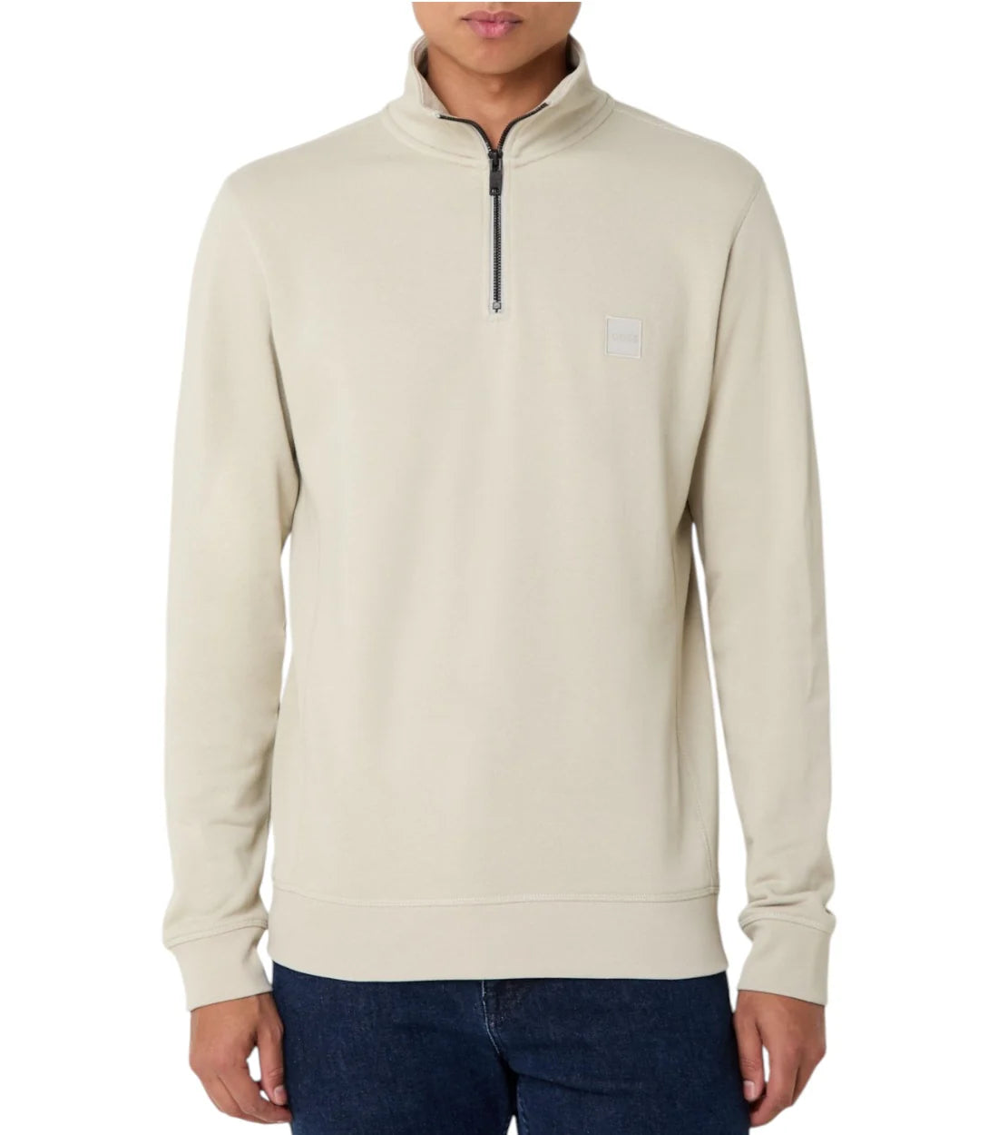 Boss Beige Katoenen 1/4 Zip Trui