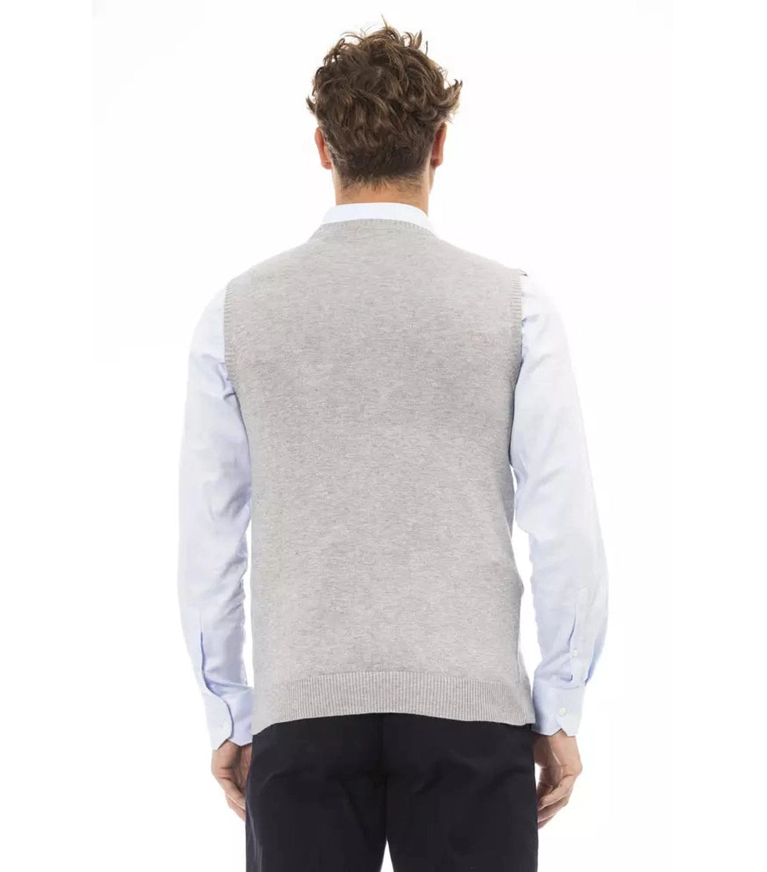 Alpha Studio Grijs Viscose Heren Vest met V-hals