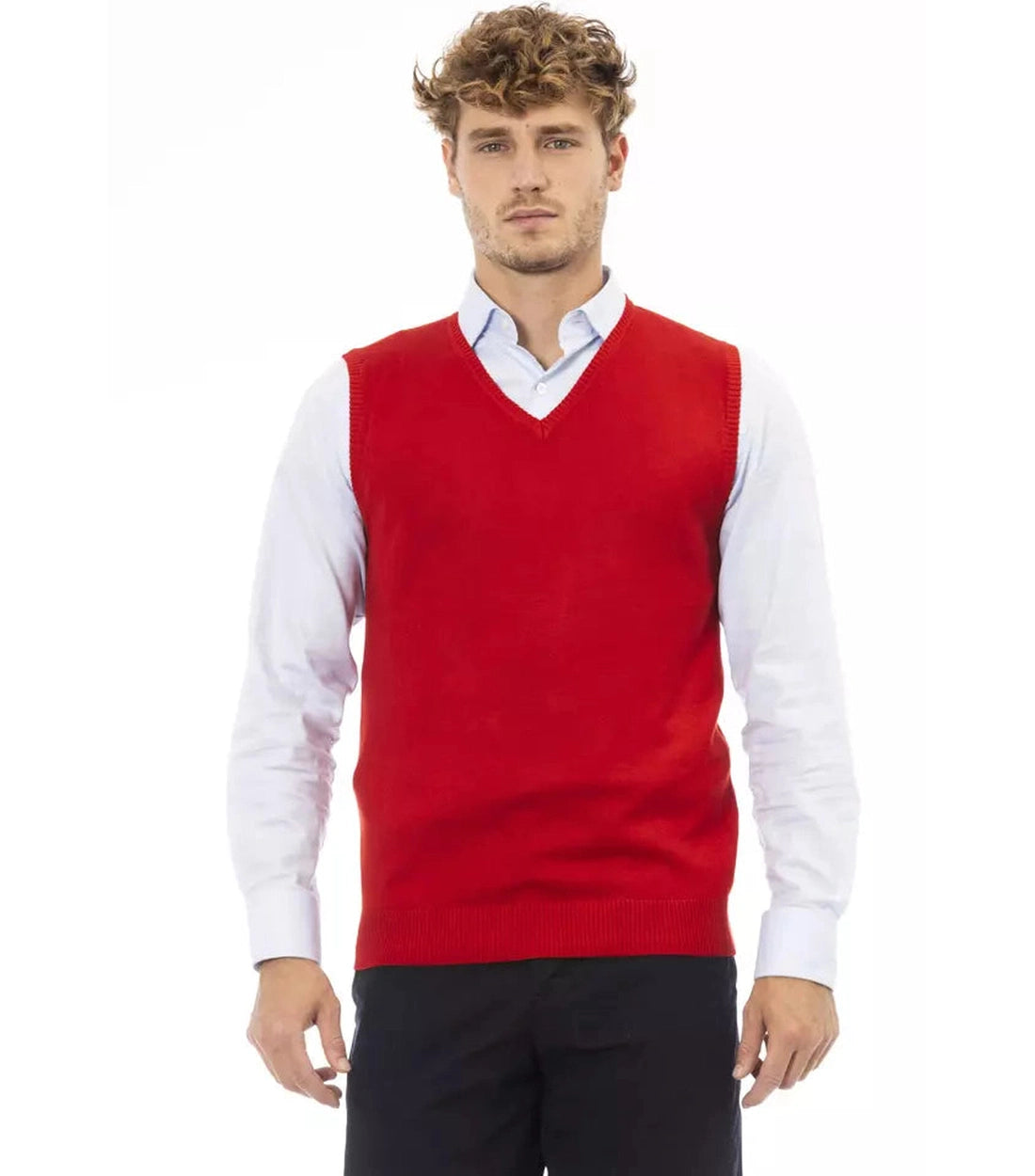 Alpha Studio Rood Viscose Heren Vest