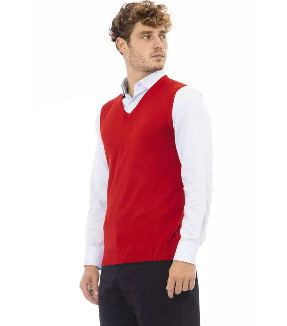 Alpha Studio Rood Viscose Heren Vest