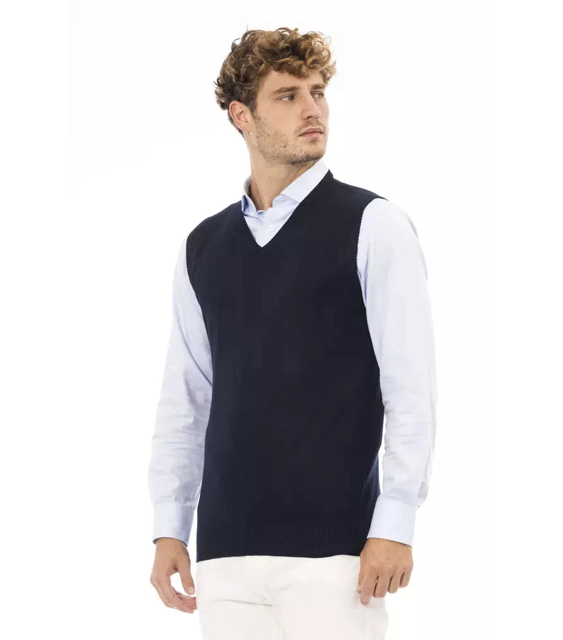 Alpha Studio Blauw Viscose Heren Vest