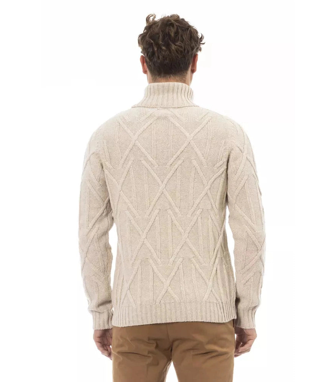 Alpha Studio Beige Merino Wol Heren Trui met Col