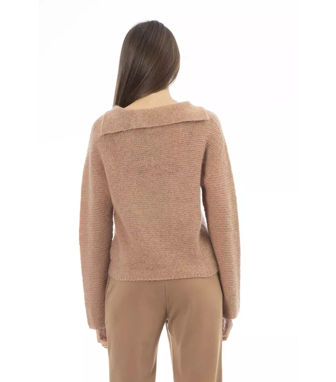 Alpha Studio Beige Merino Wol Dames Trui met V-hals