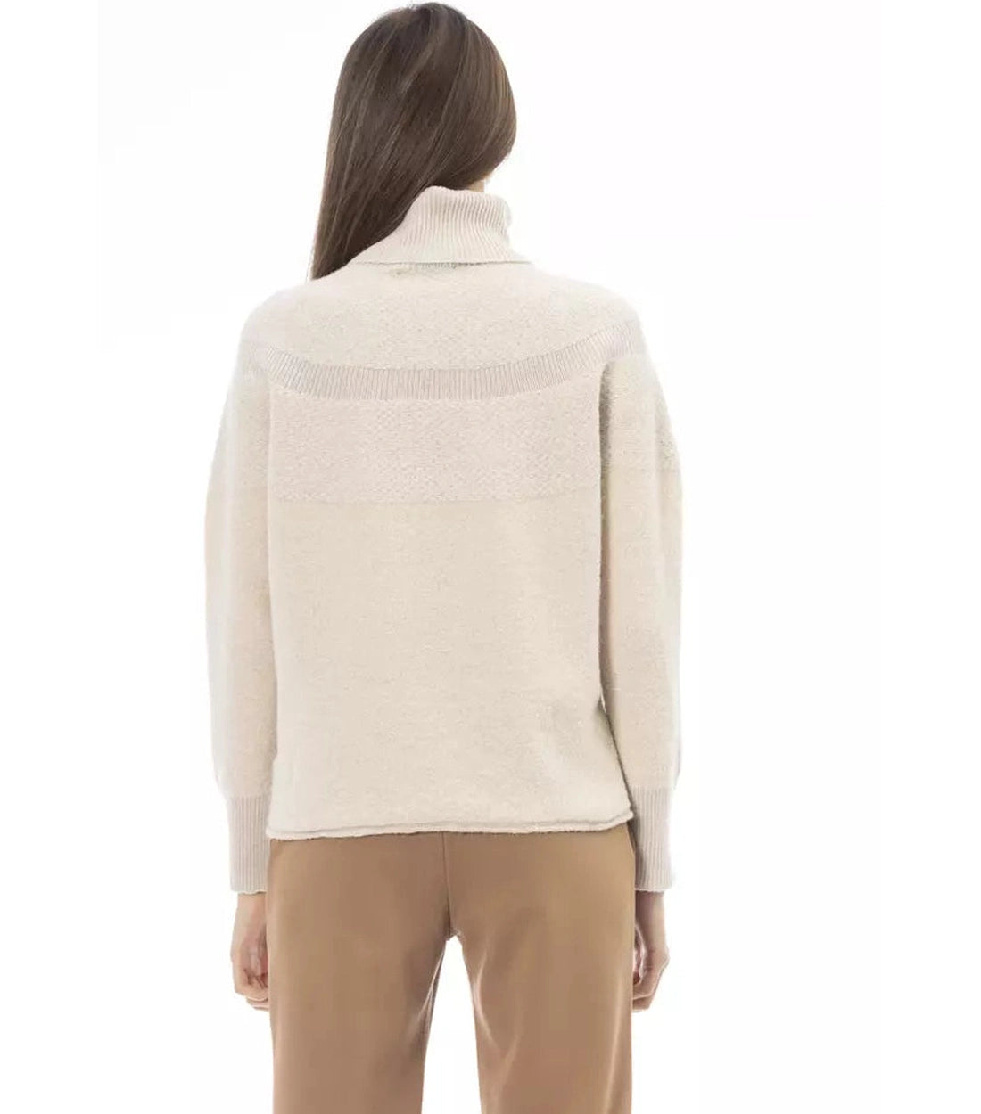 Alpha Studio Beige Alpaca Dames Trui met Col