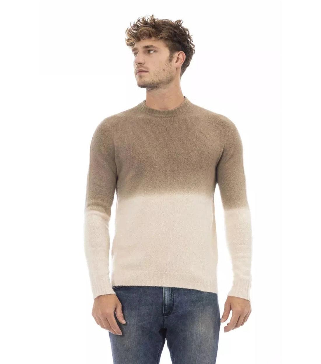 Alpha Studio Beige Alpacawollen Mannen Trui