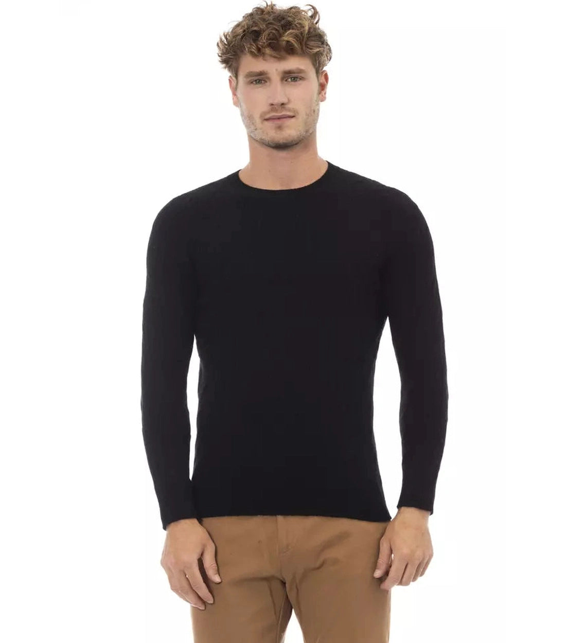 Alpha Studio Zwarte Viscose Herensweater