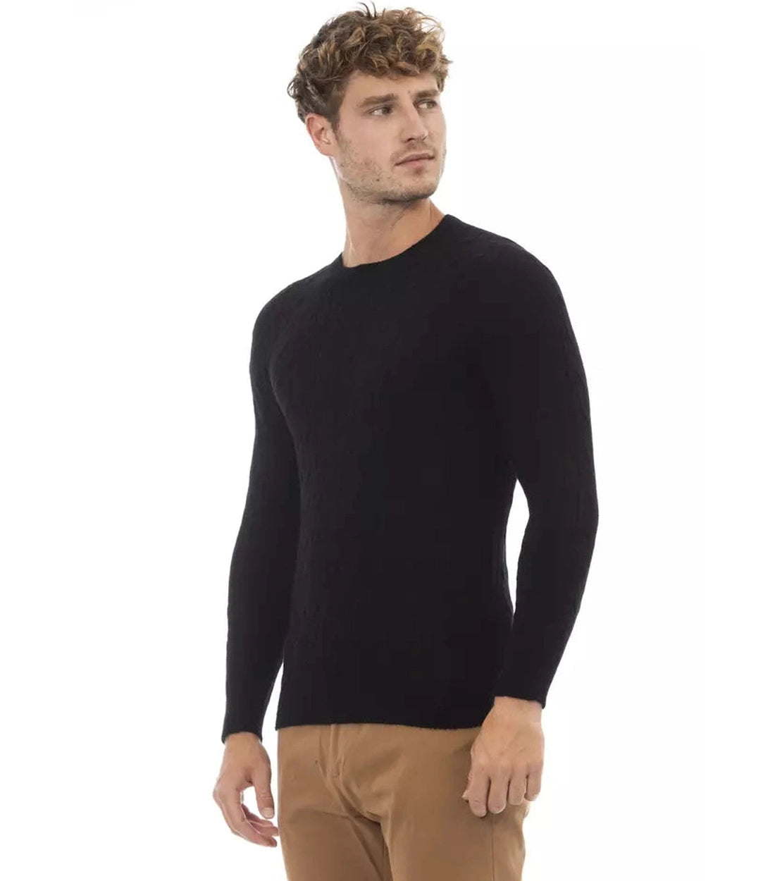 Alpha Studio Zwarte Viscose Herensweater