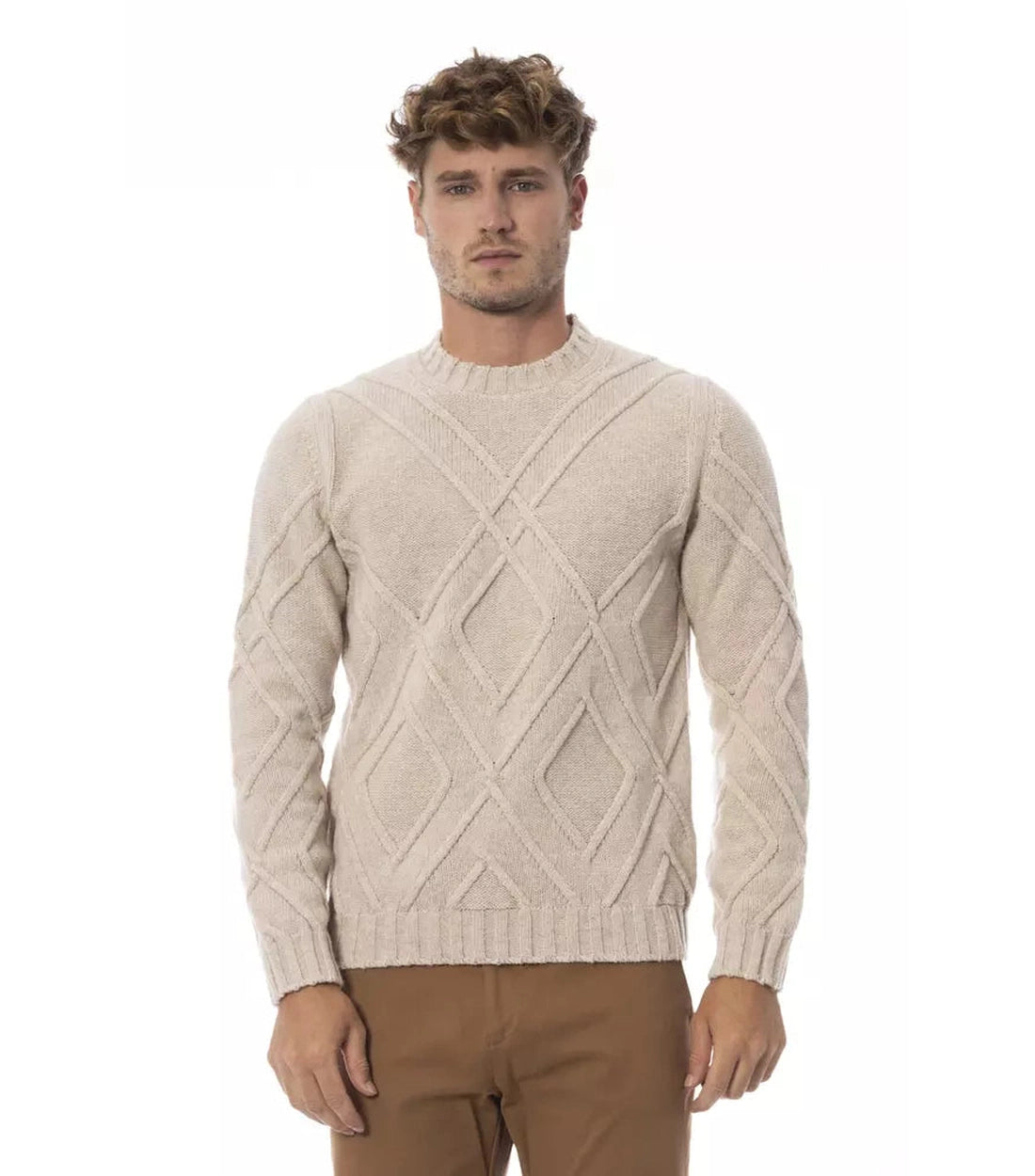 Alpha Studio Beige Merino Wol Heren Trui