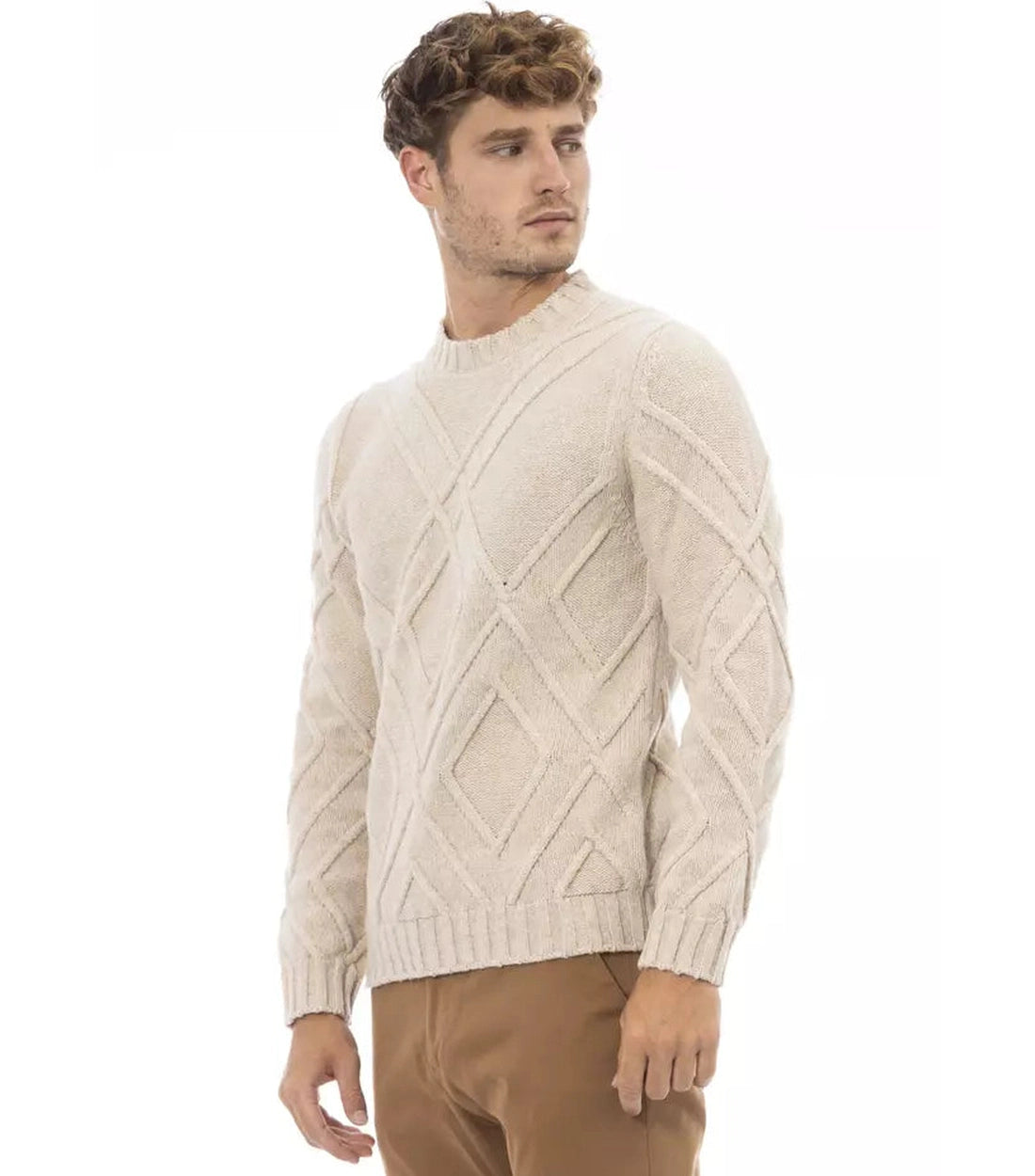 Alpha Studio Beige Merino Wol Heren Trui