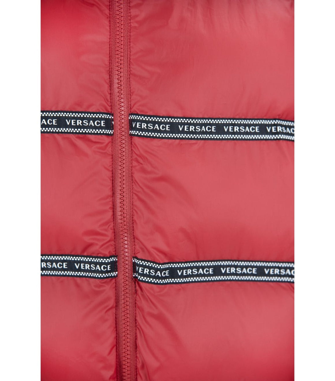 Versace Stijlvol Rood Logo Bodywarmer met Afneembare Capuchon