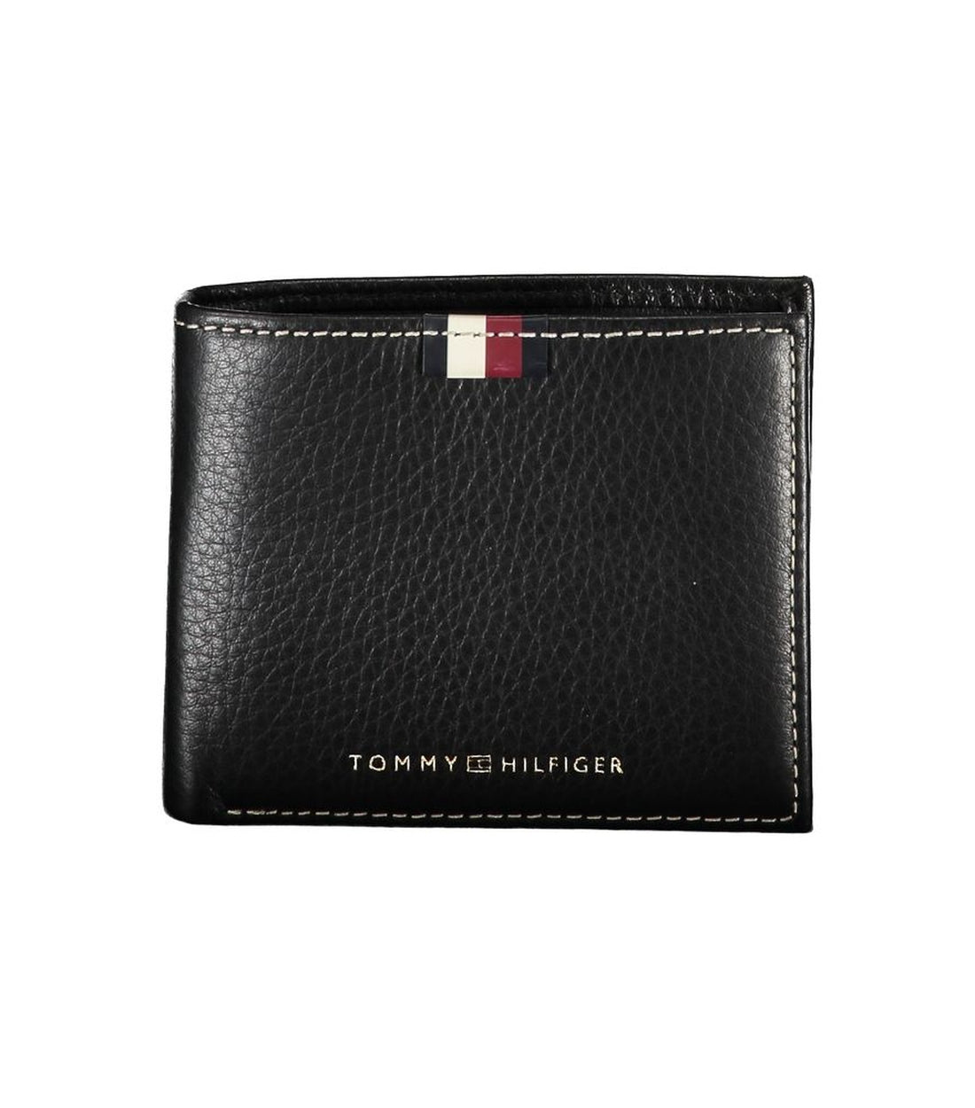 Tommy Hilfiger Stijlvolle Zwarte Leren Portemonnee met Contrasterende Stiksels