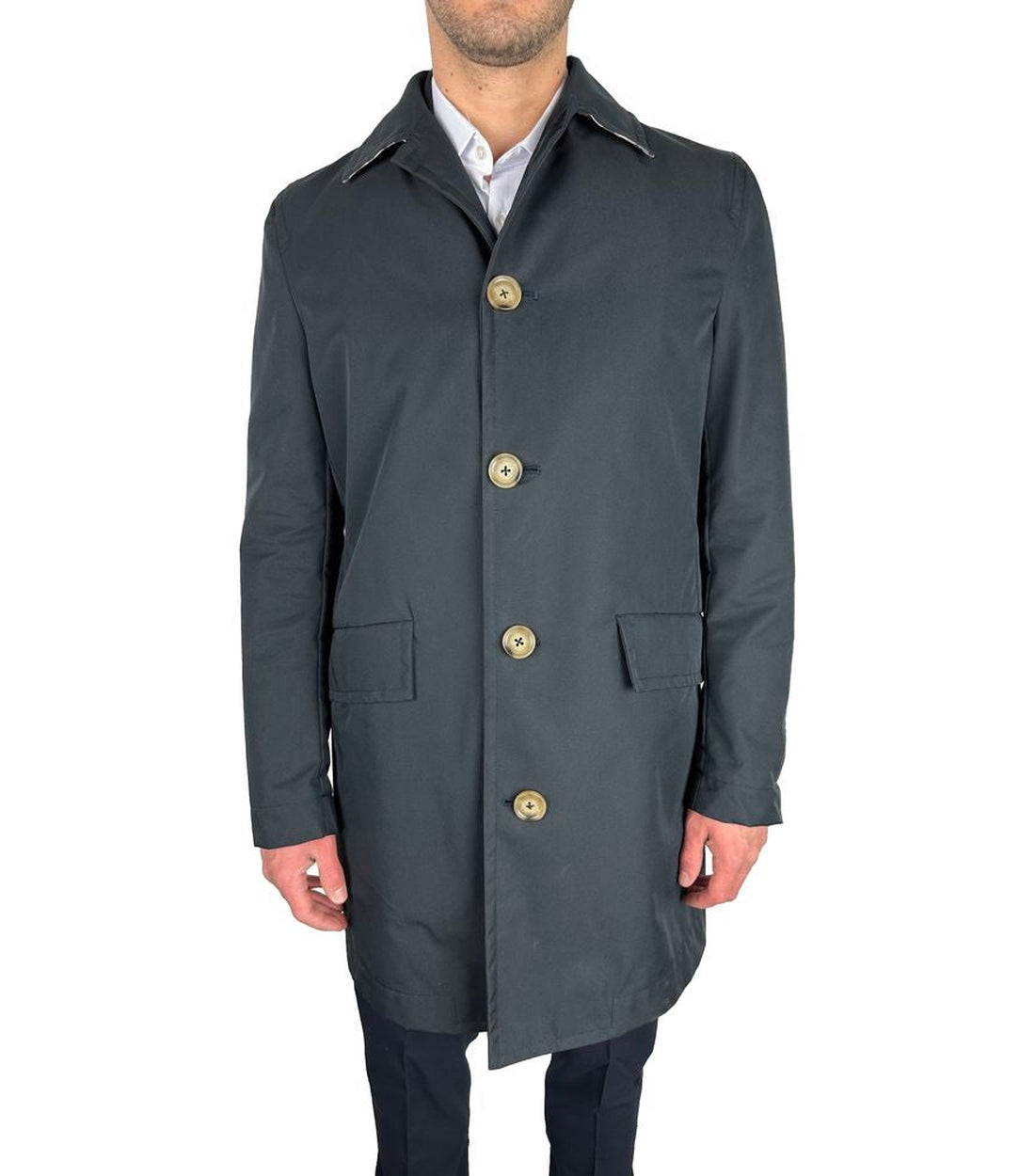 Aquascutum Elegante Marineblauwe Enkele Knoop Trenchcoat