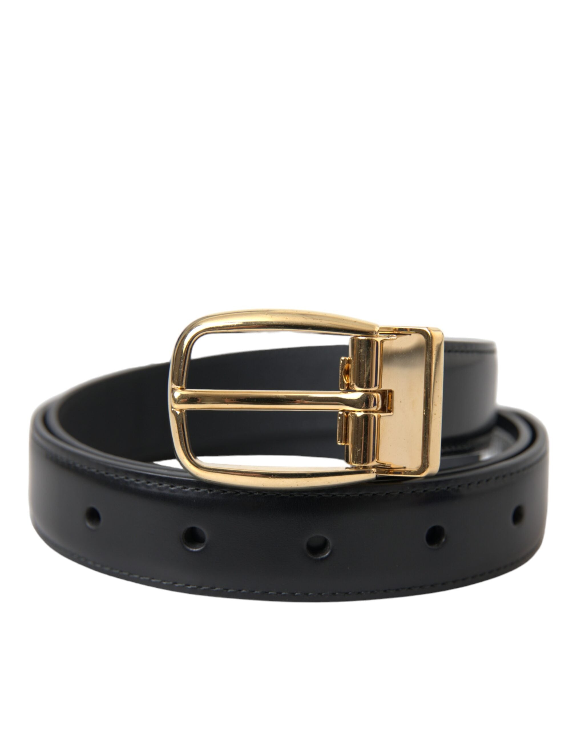 Dolce & Gabbana Zwart Kalfsleren Riem Met Goud Gesp