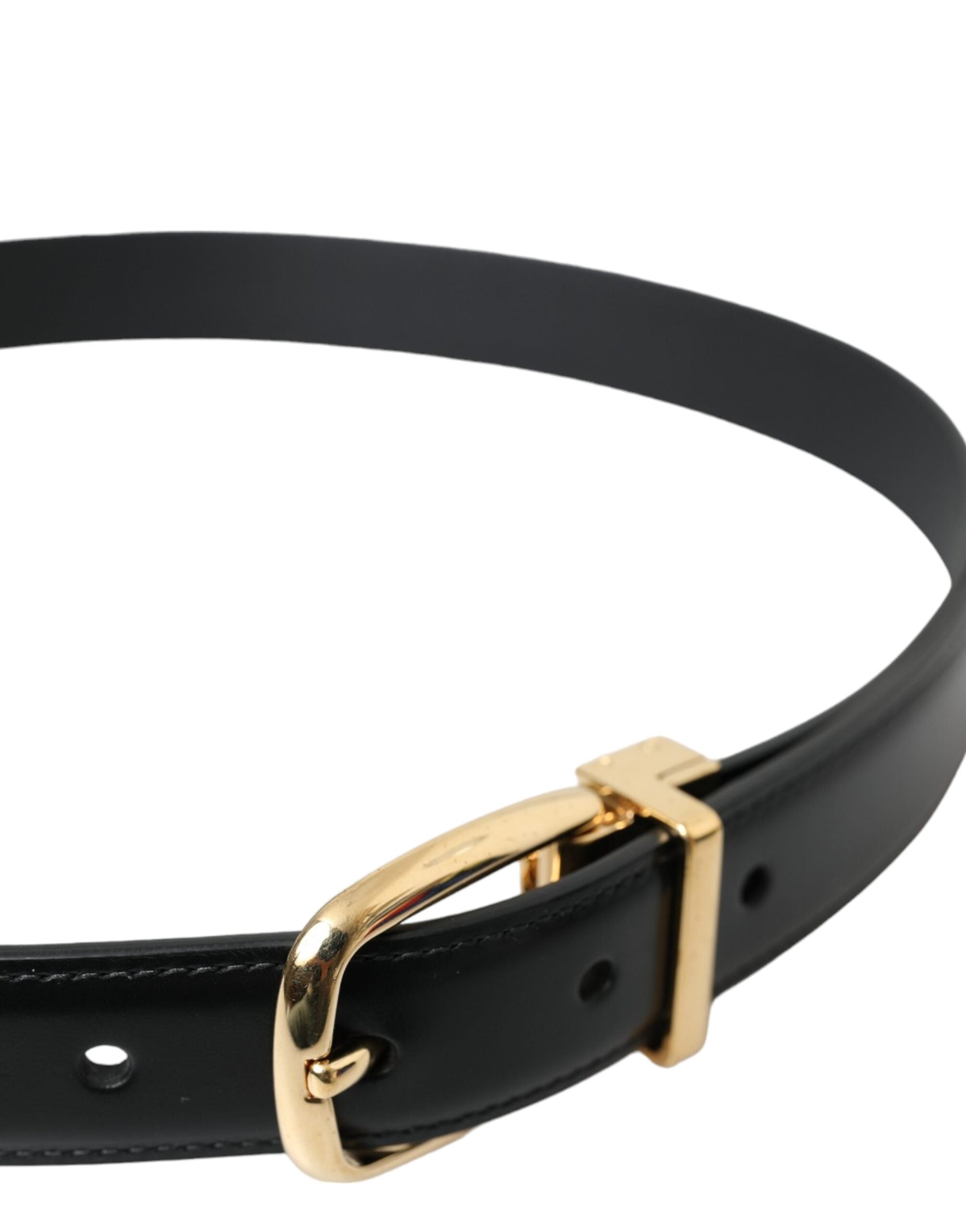 Dolce & Gabbana Zwart Kalfsleren Riem Met Goud Gesp