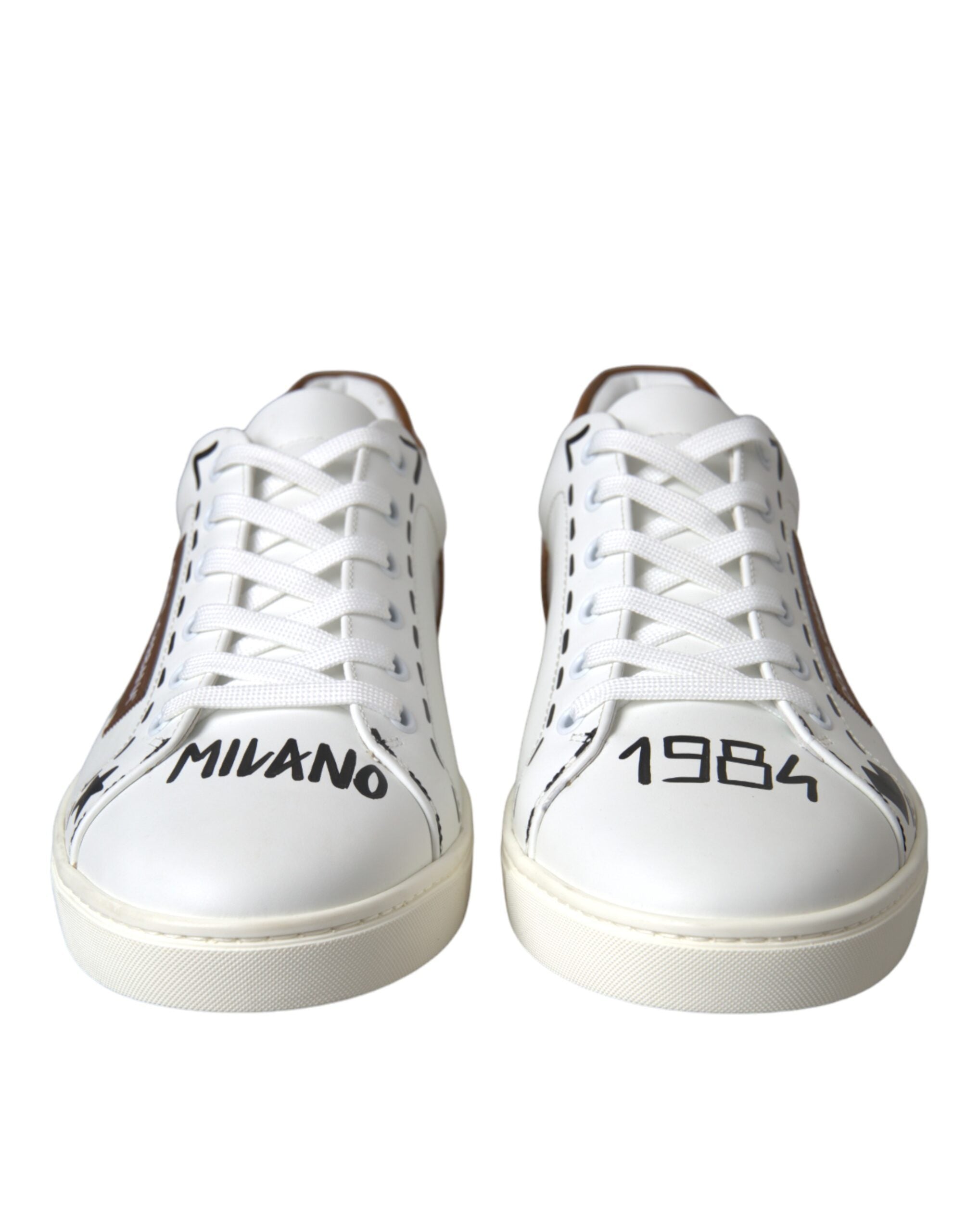 Dolce & Gabbana White Braun Leder Logo Low Top Sneakers Schuhe