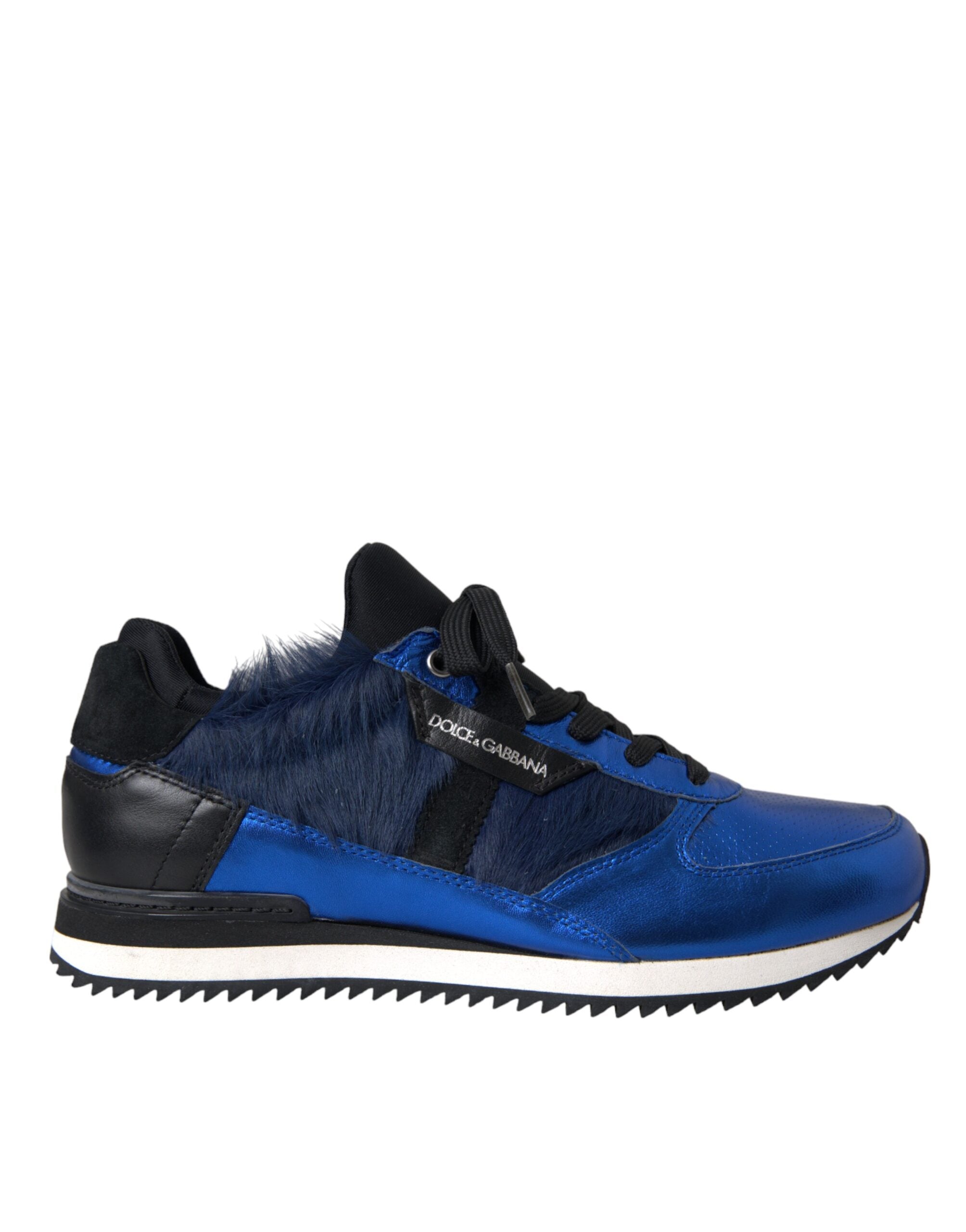 Dolce & Gabbana Blau Schwarzes Kalb Haar Leder Sneakers Schuhe