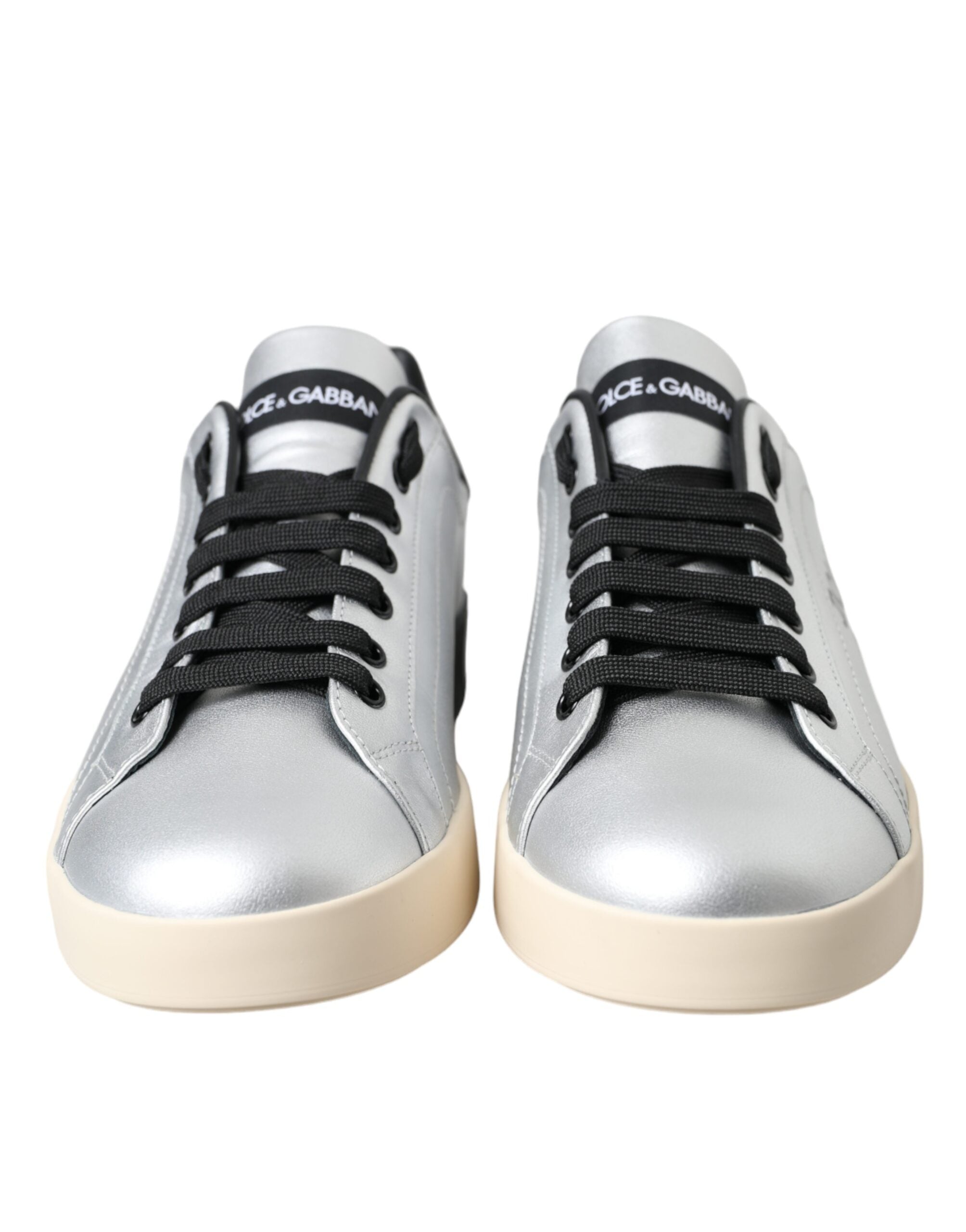 Dolce & Gabbana Silver Portofino -Kalb Leder -Sneakers Männer Schuhe