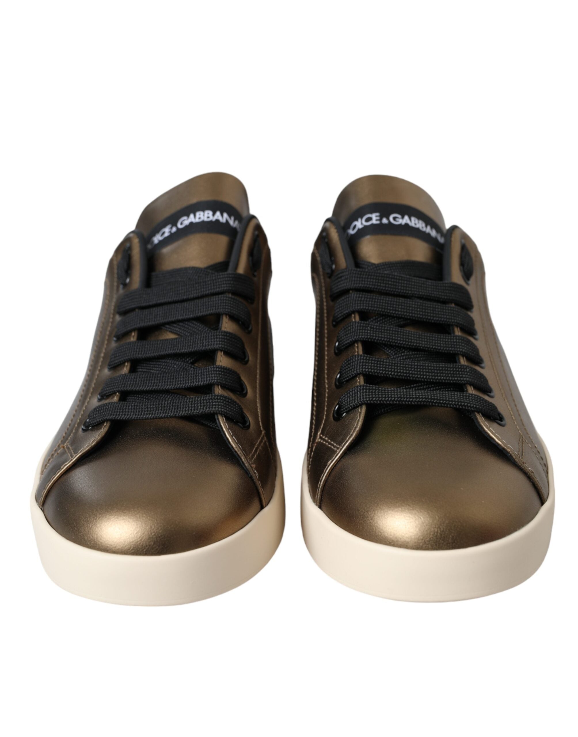 Dolce & Gabbana Gold Black Portofino -Kalb Leder -Sneakers Schuhe