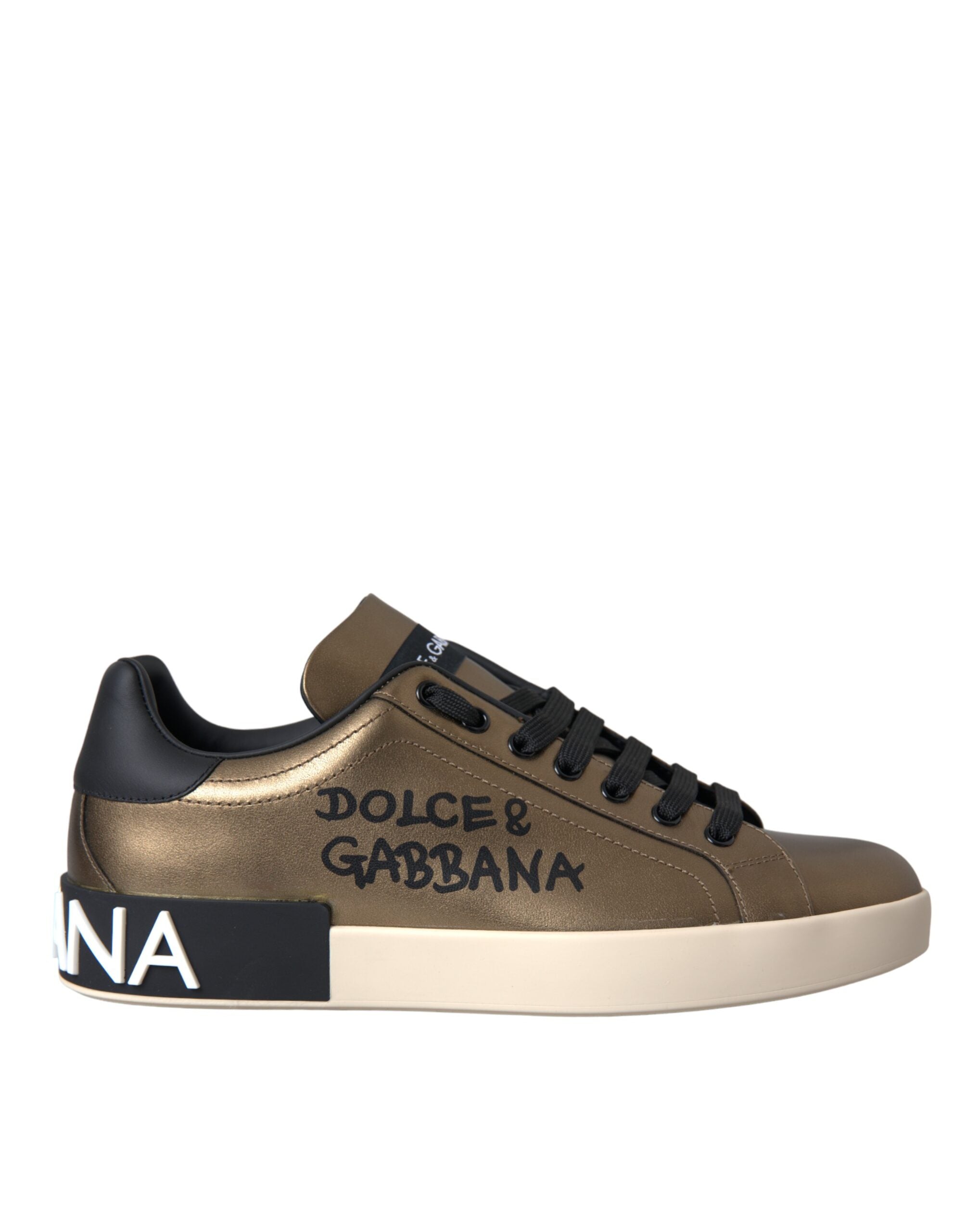 Dolce & Gabbana Gold Black Portofino -Kalb Leder -Sneakers Schuhe