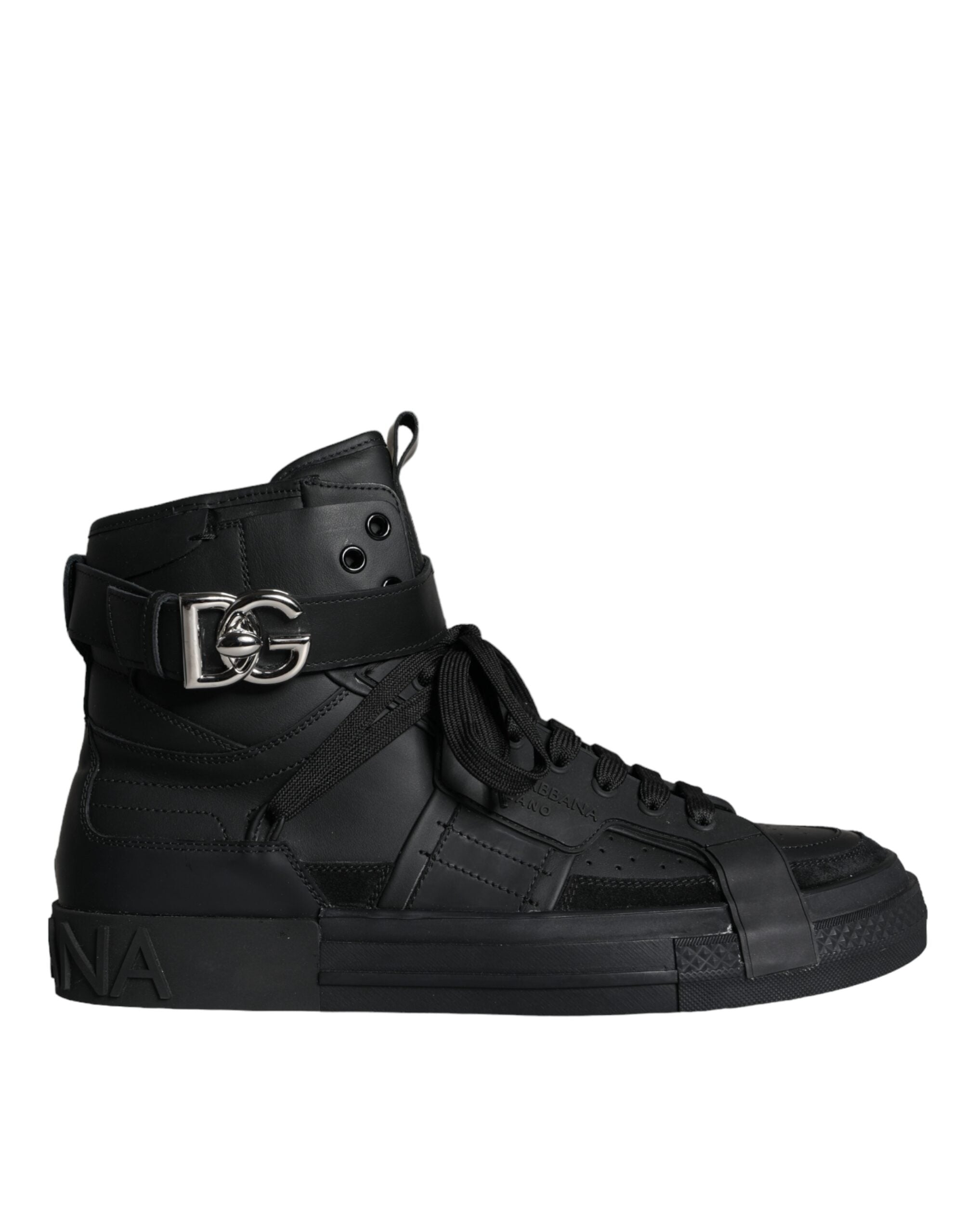 Dolce & Gabbana Zwart Leren High Top Sneakers