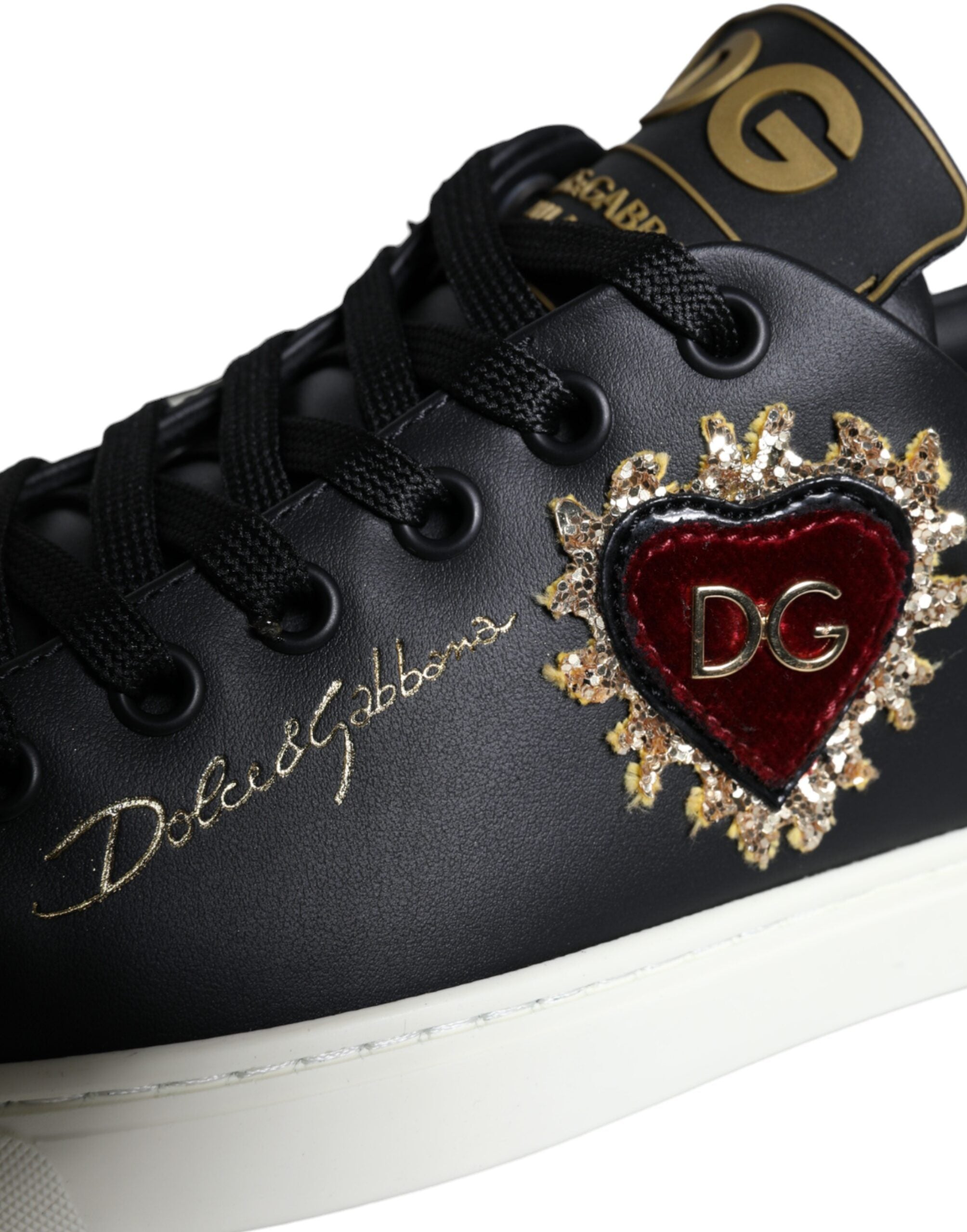 Dolce & Gabbana Zwart Portofino Sacred Heart Sneakers